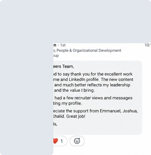 Privacy-protected LinkedIn review from Karen Wilson about her resume and profile