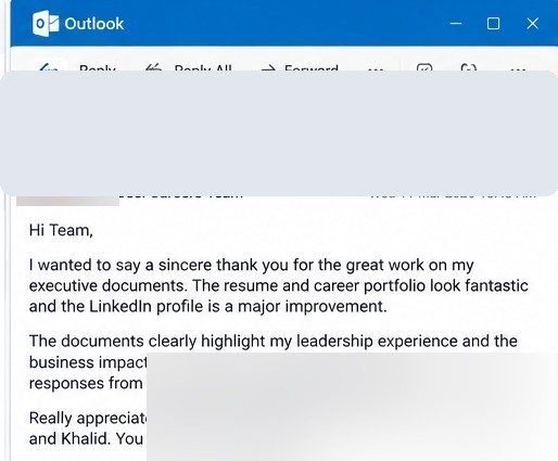 Privacy-protected email review from Daniel Brooks about his executive documents