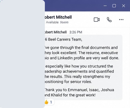 Privacy-protected Microsoft Teams review from Robert Mitchell about his executive documents